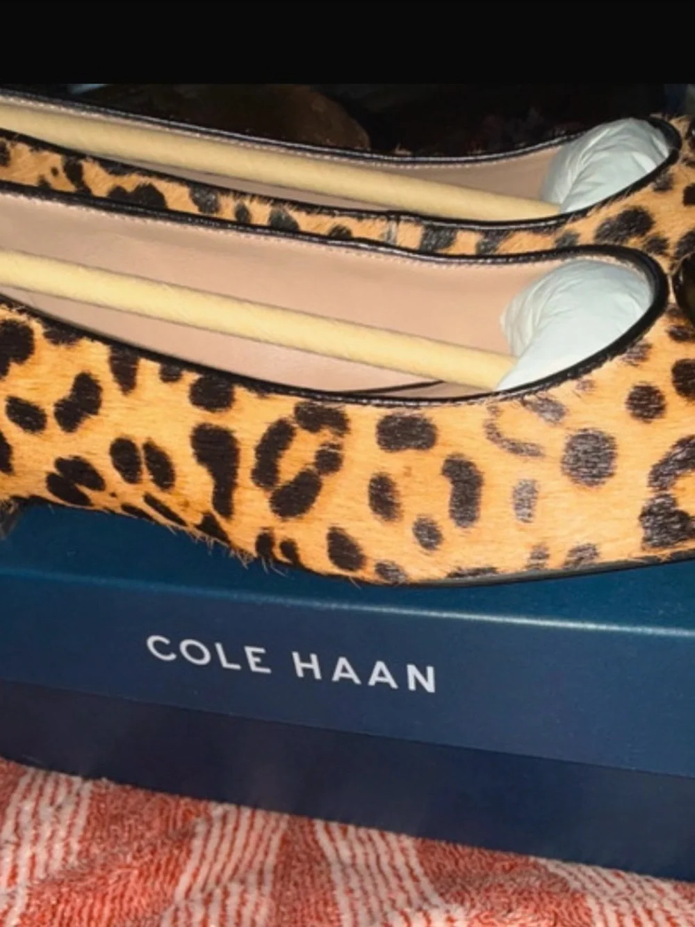 Cole Haan Leopard Print Ballet Flats with Gold Ring Accent